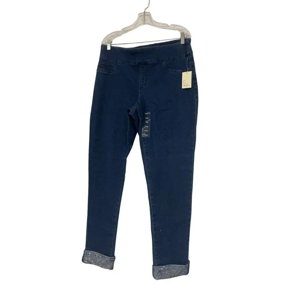 Cactus + Pearl Womens Jeans Size L Blue Denim Pull On Jegging Cuffed Stretch NWT